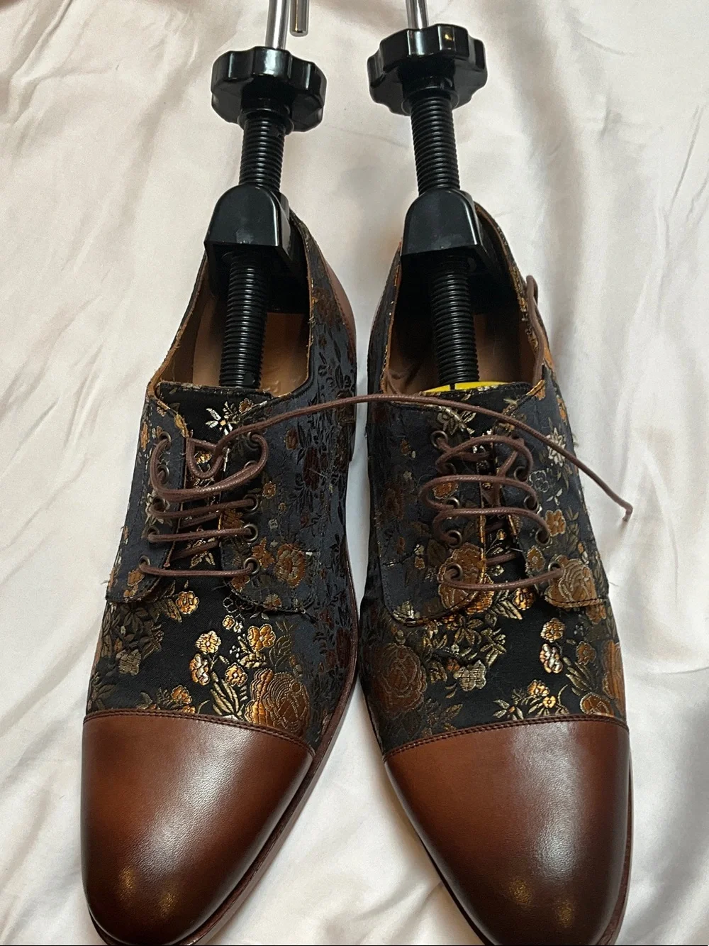 Taft Black and Brown Floral Brogue Cap-Toe Oxfords